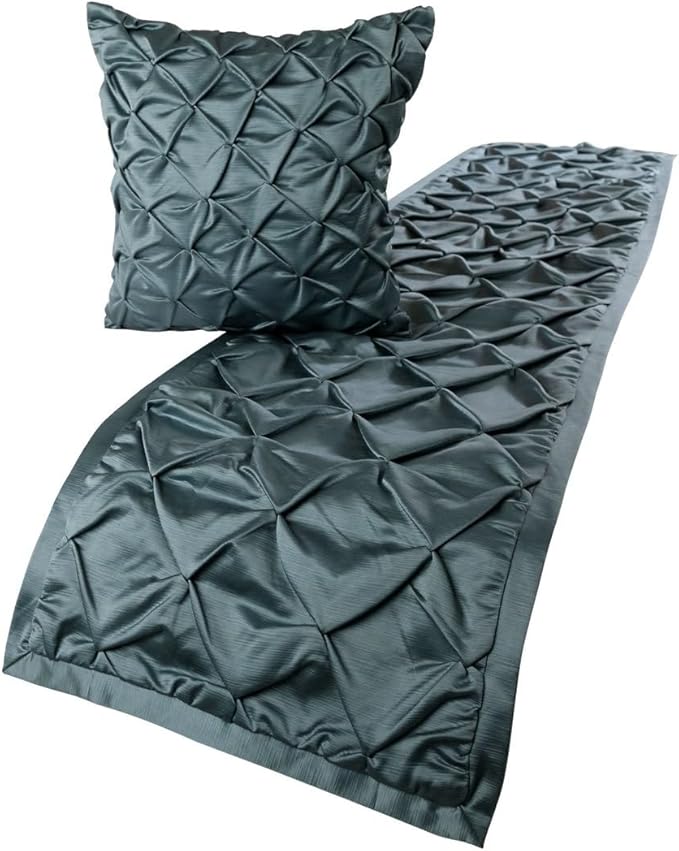 The HomeCentric Handmade Blue Queen 74 x 18 inch Bed Runner Without Pillow Cover, Satin Pintucks Bed Scarf, Solid Color Modern - Satin Nights