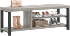 FOLUBAN Shoe Storage Bench, Rustic Wood Entryway Bench for Hallway Entrance, Vintage Indoor Bench with Shoe Storage and Seating for Bedroom Living Room, Light Grey, 47 Inch