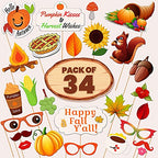 KatchOn, Happy Fall Photo Booth Props - Pack of 34 | Fall Photo Props | Festival Photo Props | Thanksgiving Photo Booth Props, Thanksgiving Props for Photoshoot - color: Brown