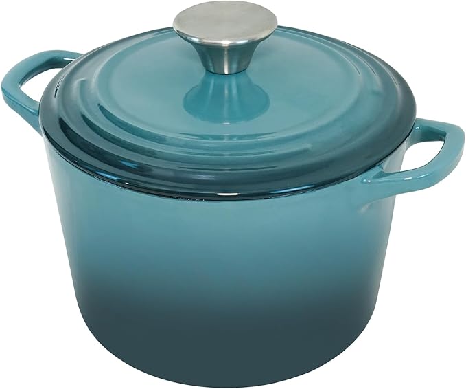 Flavehc Dutch Oven Pot with Lid 1.8 qt Cast Iron Dutch Oven for Bread Baking Slateblue Enameled Cast Iron Rice Pot with Handels