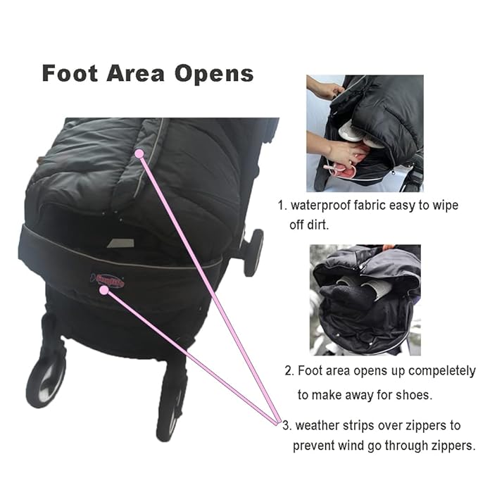 Cozy Toe Stroller Bunting Bag,Soft Coral Fleece Lining,Weather Proof Universal Footmuff Adaptable for Strollers Joggers Pushchair