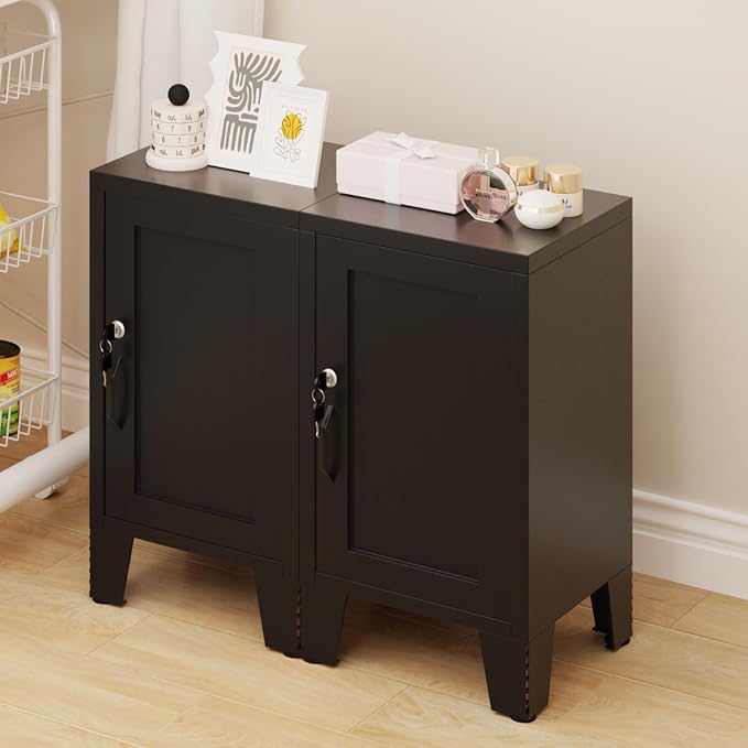 ALBAD Metal Nightstand with Lockable Cabinet, Compact Mini Locker Bedside Table