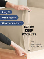 Extra Deep Twin XL Fitted Sheet - Hotel Luxury Single Fitted Sheet Only - Easily Fits 18 inch to 24 inch Mattress - Ultra Soft, Wrinkle & Fade Free w/Extra Deep Pockets - Breathable & Comfy - Cream