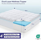 OLANLY Dual-Layer 4 Inch Cal King Size Memory Foam Mattress Topper for Back Pain, 2 Inch Cooling Pillow Top Mattress Pad Cover and 2 Inch Gel Memory Foam Topper, Deep Elastic Pocket, White