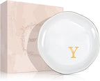 ProCase Ceramic Jewelry Tray, Initial Ring Dish Trinket Plate Engagement Gift, Small Personalized Monogram Ring Bowl for Wedding, White Decorative Jewelry Holder for Women Vanity -Letter Y