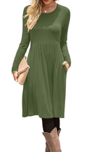 DB MOON Women Casual Long Sleeve Dresses Empire Waist Loose Dress with Pockets (Black, L)