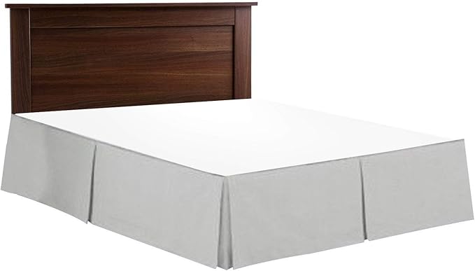 Bed Skirt - 100% Cotton 800 Thread Count Box Pleated Bed Skirt - Luxury Pleated Dust Ruffle, Hotel Quality Modern Bed Skirt, Easy Fit with 12 Inch Tailored Drop, RV King, Light Grey
