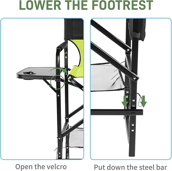 Outvita 4 Piece31 Tall Directors Chair Height Seat Folding with Side Table Storage Bag, Support for 300Lbs Portable Makeup Artist Chair with Bar Height(Green/Black)
