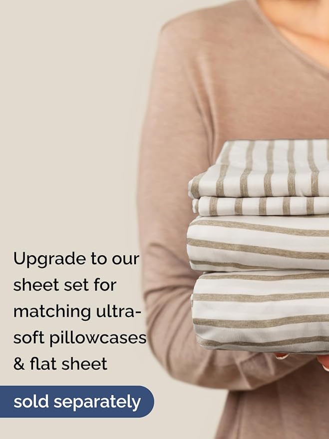 Extra Deep Full Fitted Sheet - Hotel Luxury Single Fitted Sheet Only - Easily Fits 18 inch to 24 inch Mattress - Ultra Soft, Wrinkle Free with Extra Deep Pockets - Breathable & Comfy - Beige Stripes