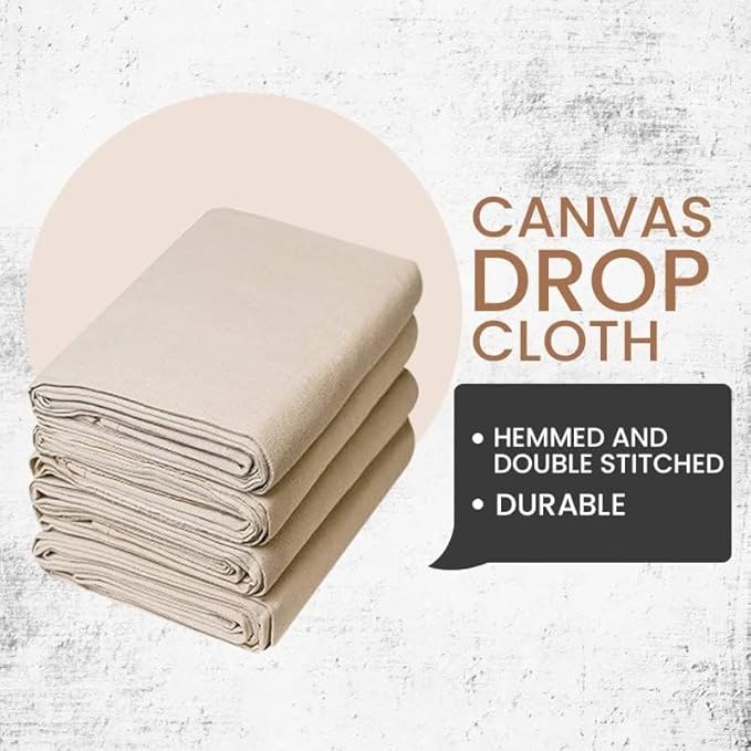 ZUPERIA Canvas Drop Cloth for Painting (Size 4' x10' Feet Pack of 4) Painters Drop Cloth for Painting, Furniture & Floor Protection, All Purpose Thick Canvas tarp with Double Stitched Edges