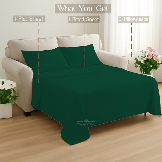 Sleeper Sofa 4 Piece Bed Sheet Set Premium Quality 100% Cotton 500 Thread Count, Smooth & Super Soft Sateen Weave, Extra Soft Bed Sheets, Wrinkle Free, 6 Inch Deep Pocket (Queen, Olive)