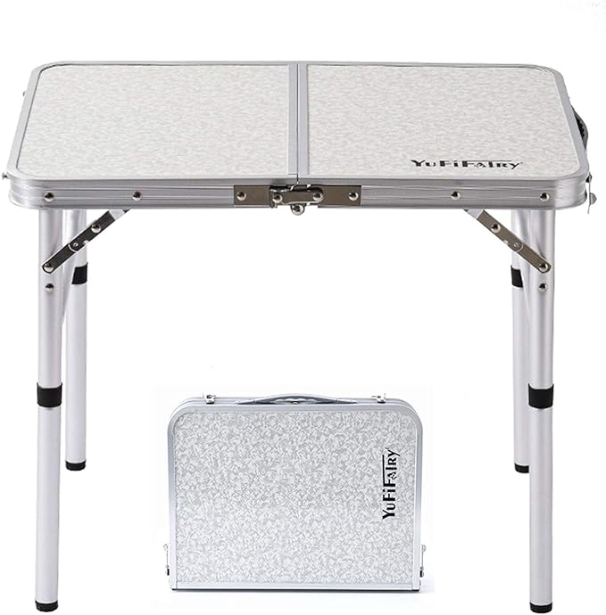 Folding Camp Table Small, 24''L x16''W with Adjustable Height Legs, Indoor Outdoor Lightweight Portable Aluminum Dining Table for Picnic Camping 2-Feet（2 Heights 10"/19"）