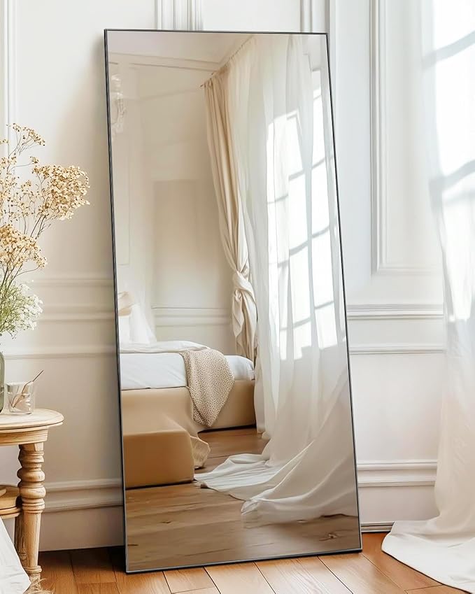 Antok Full Length Mirror, 71"x32" Floor Mirror, Floor Standing Freestanding Full Body Mirror with Stand for Bedroom, Hanging Mounted for Living Room Cloakroom, Black