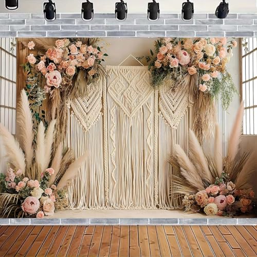 Bohemian Pampas Grass Art Photography Backdrops Retro Boho Flowers Window Photography Background Bohemian Room Backdrops Adult Birthday Wedding Maternity Portrait Decor Backdrop (9x6feet) - size: 9x6feet