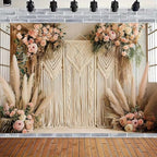 Bohemian Pampas Grass Art Photography Backdrops Retro Boho Flowers Window Photography Background Bohemian Room Backdrops Adult Birthday Wedding Maternity Portrait Decor Backdrop (6x4feet) - size: 6x4feet