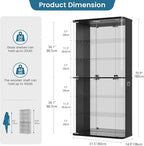 71" Tall Display Cabinet with Glass Doors, Rounded Curio Cabinet with Motion