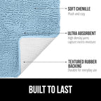 GORILLA GRIP Plush Absorbent Shaggy Chenille Bath Rug Mat for Oval Toilet Base with Rubber Backing, Machine Washable Rugs, Soft Microfiber Contour Mats for Toilets, Bathroom Decor, Sky