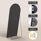 MISSDAY Arched Full Length Mirror, 64"x21" Full Body Mirror with Stand, Floor Mirror Long Free Standing, Leaning or Hanging, Aluminum Thin Frame Wall-Mounted Mirrors Wall Mirrors for Bedroom, Black