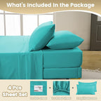 California King Size Sheet Set - Luxury 4 Piece Breathable Soft Sheets for King Size Bed, 16" Deep Pocket Wrinkle Free Cooling Bedding Sheet and Pillowcase Set Cal King Size, Turquoise