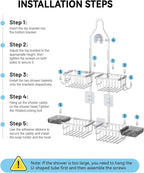 Adjustable Shower Caddy Hanging - Never Rust Shower Organizer Hanging, Aluminum Shower Racks for Inside Shower - Bathroom Organizers and Storage with 2 Soap Holders and 2 Removable Hooks, Silver