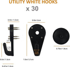 Light Hooks for Concrete Walls: 30 Pack Small Utility Wall-Mount Hangers - Outdoor String Lights Clips - Hanging Decoration Plants Shelves Picture Tapestry Heavy Duty for Wooden Cement Stucco (Black)