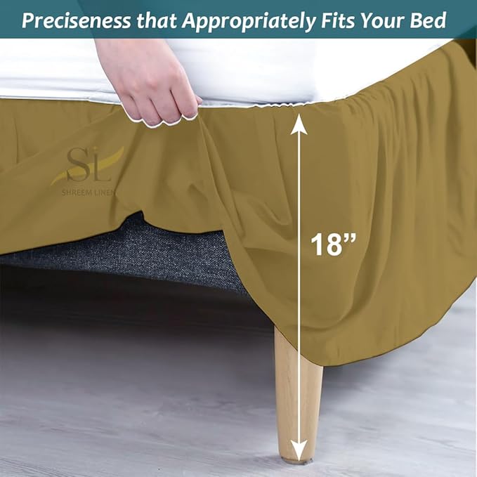 Shreem Linen Ruffled Bed Skirt with Split Corners, Gathered Style, 100% Microfiber, 18-Inch Drop, Dust Ruffle Bedskirt with Platform, Olympic Queen, Taupe