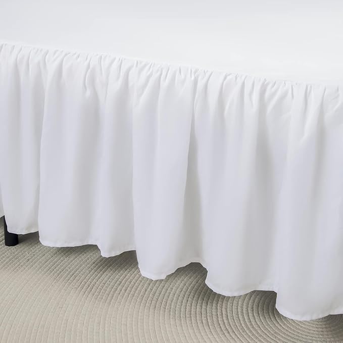 Bed Skirt King Size Ruffled Bed Skirts with Split Corners,16 Inch Drop Dust Ruffle Bed Skirt with Platform, White, King - 16" Drop