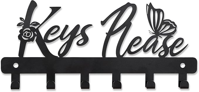 Deveosa Key Hooks Holder for Wall Decorative - Small Blakc Cute Front Door Car Garage Keyholder Entryway Sign House Hanging Key Chain Ring Hangers Stand for Wall Mount Racks