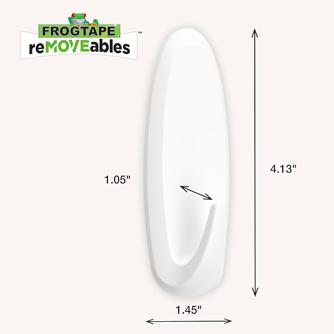 FrogTape reMOVEables Heavy Duty Wall Hooks - No Damage - Easy to Remove & Reuse - Large Wall Hook with Adhesive Strips - Holds up to 5 lbs - Includes 1 Hook and 2 Strips - White (Pack of 5)