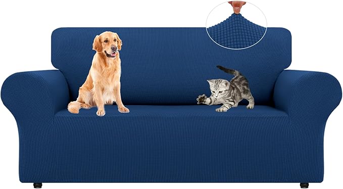 LURKA Stretch Loveseat Sofa Slipcovers 1 Piece Couch Covers for Sofa Furniture Protector Full Sofa Covers with Elastic Bottom for Kids and Dog (Medium,Royal Blue)