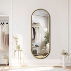 Antique Gold Full Length Mirror Vintage Oval Full Body Mirror Hanging Dressing Beaded Wall Mounted Mirror Decorative Wall Mirrors for Entryway Bedroom 53"X20"