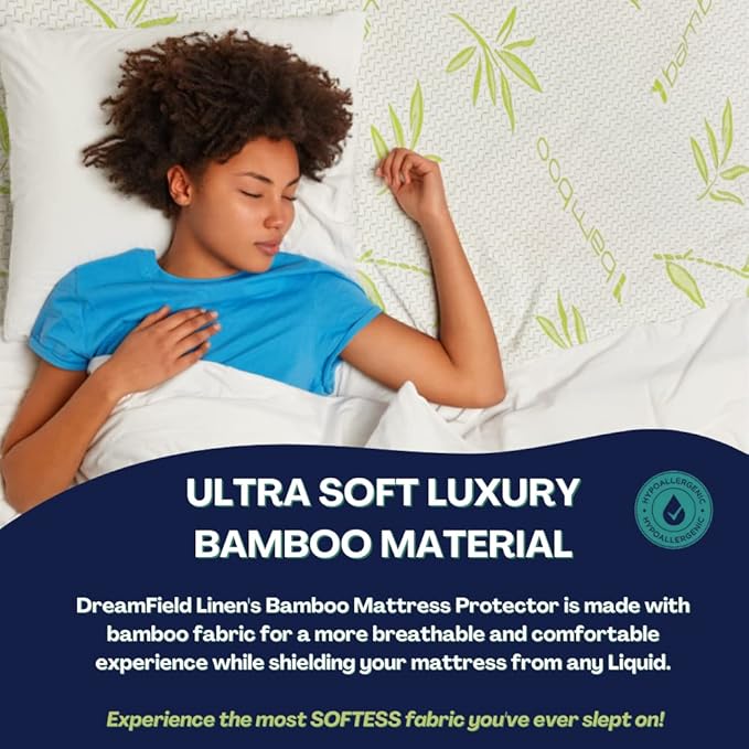 Bamboo Cooling Mattress Protector with Zipper - 100% Waterproof Twin Size Mattress Cover - Ultra Soft Jacquard Fabric Breathable Noiseless Mattress Pad Covers - Zippered Mattress Encasement