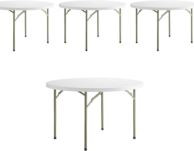 PRO&Family Commercial Round Folding Table, White Top, Powder-Coated Steel Frame, High-Impact Polyethylene Construction, Perfect for Wedding, Party, Shool, Church. (4, 48")