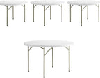 PRO&Family Commercial Round Folding Table, White Top, Powder-Coated Steel Frame, High-Impact Polyethylene Construction, Perfect for Wedding, Party, Shool, Church. (4, 48")