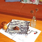 DUANYAN Natural Marble Tray, Coffee Table, Food, Fruit, Paper Cup, Cake Display, Coffee bar, Family Gatherings, Seasonal Holiday Decoration Tray(Viola-square-9.8"x9.8"x0.7")