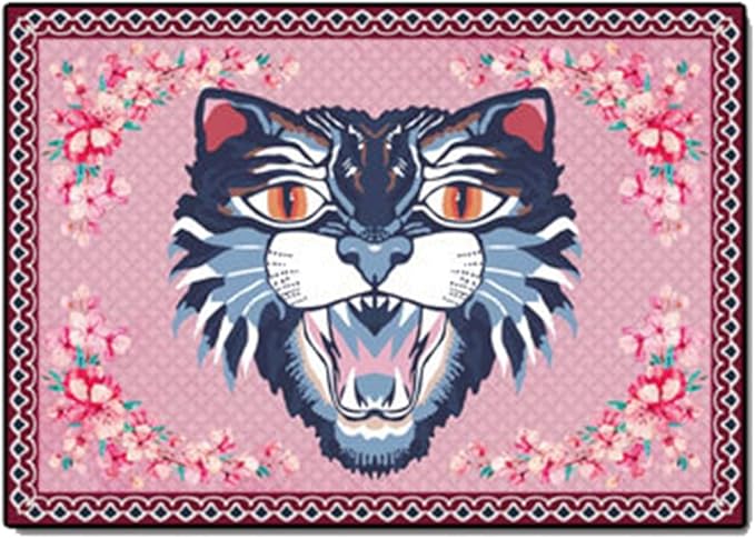 Cartoon Animal Pattern Area Rug Cute Cat Luxury Floral Decor for Carpet Farmhouse Bedroom Living Room Rugs Bathroom Kitchen Runner Mat Indoor Outdoor Non Slip Doormat 2' X 4'