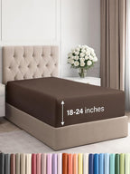 Extra Deep Twin Fitted Sheet - Hotel Luxury Single Fitted Sheet Only - Easily Fits 18 inch to 24 inch Mattress - Ultra Soft, Wrinkle Free w/Extra Deep Pockets - Easy-Care, Breathable & Comfy - Brown