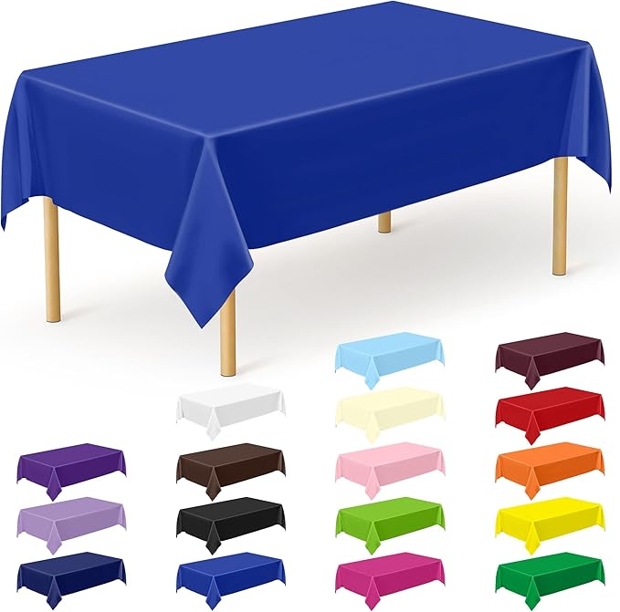 12 PCS Waterproof Plastic Table Cloth, Blue Rectangle Disposable Table Cover, Table Cloth Rectangle Table, 54 X 108 IN Wrinkle-Resistant Smooth Tablecloth for Parties Weddings Picnics Decorations