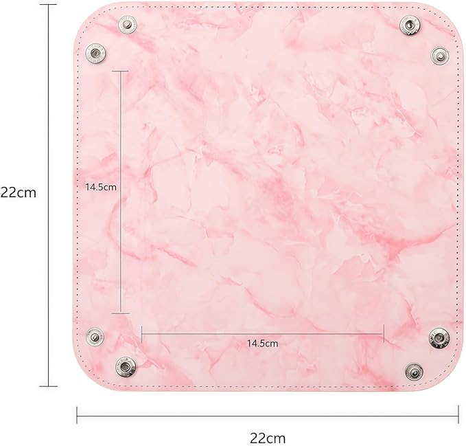 Valet Tray Desktop Storage Organizer – Vegan Leather Catchall Bedside Vanity Tray Nightstand Caddy Holder for Remote Controller, Watch, Keys, Phone, Wallet, Coin, Jewelry, Marble Pink