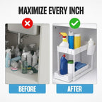 Undersink Organizer, 2-Tier Under Sink Storage Rack with Sliding Drawers for Kitchen Bathroom Cabinets, Pull Out Organizer for Pantry, Laundry Room & Closet Organization - 2 Pack, White
