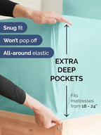 Extra Deep Split King Sheet Set - 7 Piece Breathable and Cooling Sheets - Hotel Luxury Bed Sheets Set - Easy Fit - Soft, Wrinkle Free and Comfy Sheets Set - Spa Blue Sheet Set with Extra Deep Pockets