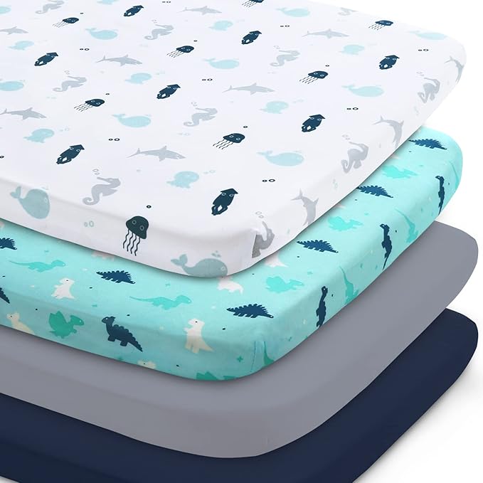 Bassinet Sheet 4 Pack for Baby Boys, Bassinet Sheets Ultra Soft Universal Fit for Most Rectangle, Oval, Hourglass Bassinet Mattress, Bassinet Sheets, Navy