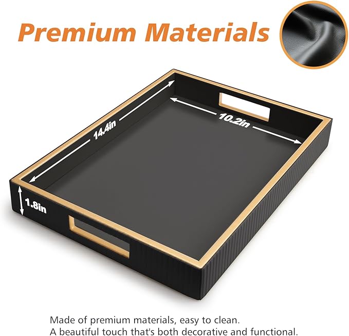 SANZIE Leather Tray Desktop Storage Organizer Premium Serving Tray Decorative Tray Valet Tray for Sundries Cosmetics Phone Wallet Cutlery (Black Holder)
