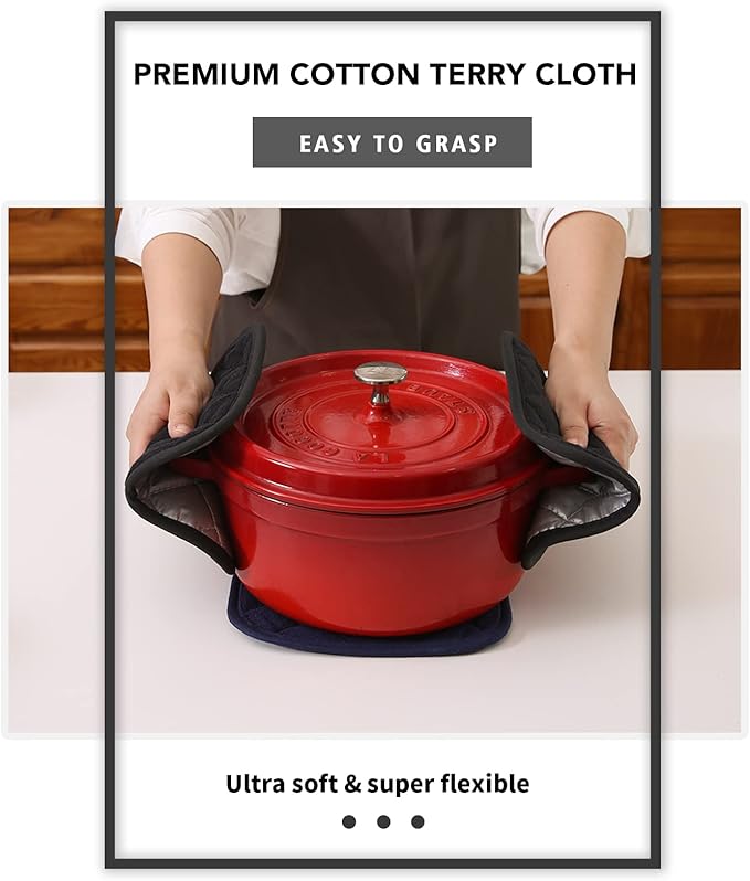 Joyhalo 4 Pack Pot Holders - Heat Resistant Oven Hot Pads, Terry Cloth, Black