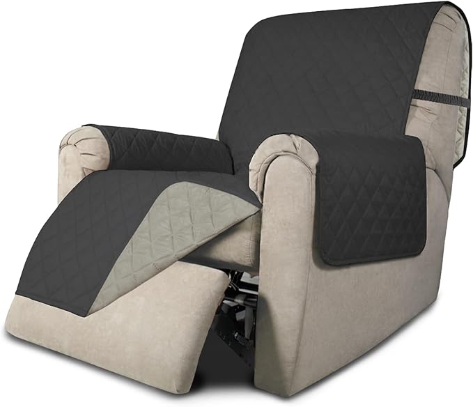 Easy-Going Recliner Chair Slipcover Reversible Sofa Cover Water Resistant Couch Cover Furniture Protector with Elastic Straps for Pets Dog (Recliner 22 inch, Dark Gray/Beige)