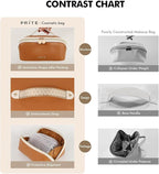 Prite Makeup Bag for Women Travel Waterproof Vegan Leather Cosmetic Bag Open Flat Toiletry Bag With Clear Divider and Handle (New Brown, Medium)