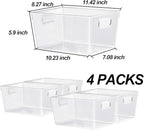 ZEXALOR 4pcs Clear Storage Bins Clear Storage Containers for Kitchen Pantry Organization, Organizing Bins with Built in Handles, Cabinet Organizers