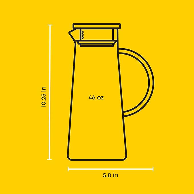 JoyJolt Glass Pitcher with Lid - 50oz Borosilicate Water Carafe, Jug with Stainless Steel Lid for Iced Tea, Lemonade, Juice, Mixed Drinks