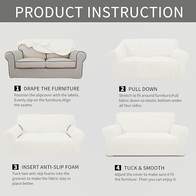Easy-Going Stretch Oversized Loveseat Slipcover 1-Piece Sofa Cover Furniture Protector Couch Soft with Elastic Bottom for Kids Polyester Spandex Jacquard Fabric Small Checks Cream