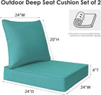 Outdoor Patio Chair Cushions Set, 24" x 24", Set of 2, Water-Repellent, Fade Resistant, Deep Seat Bottom and Back Cushion for Backyard, Couch, Sofa and Patio Furniture, Turquoise